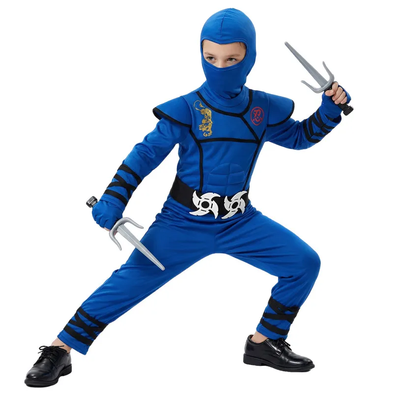 Ninja Costume Set Blue Masked Ninja Halloween Party Dress Up Outfit for Childre… - Image 3