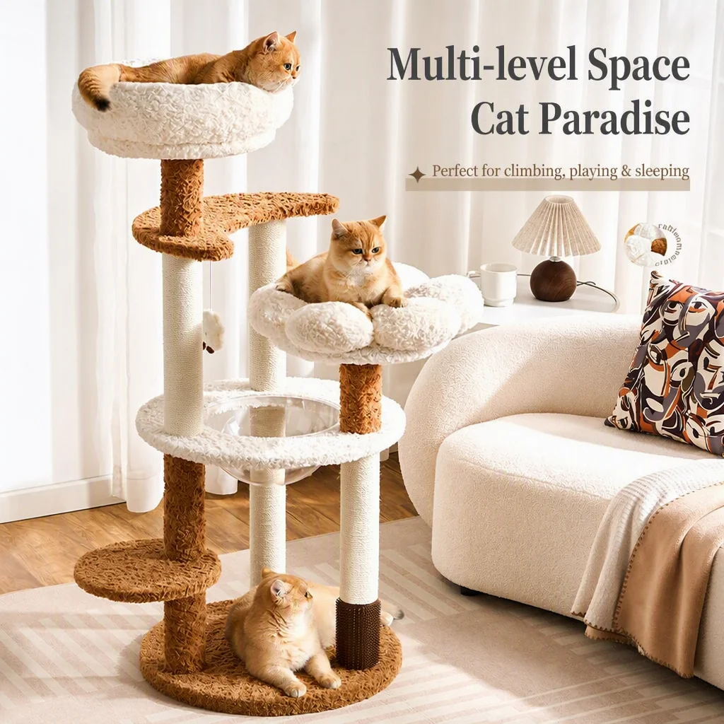 Cat Tree Tower with Space Capsule, Multi-level Cat Condo, Sisal Scratching Post, Large Cat Climbing Frame for Indoor Cats