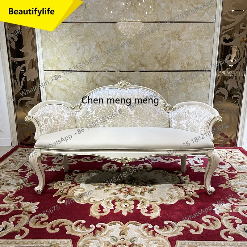 

Q181 French court bedside stool neoclassical solid wood carving flower living room sofa stool bedroom bedside stool