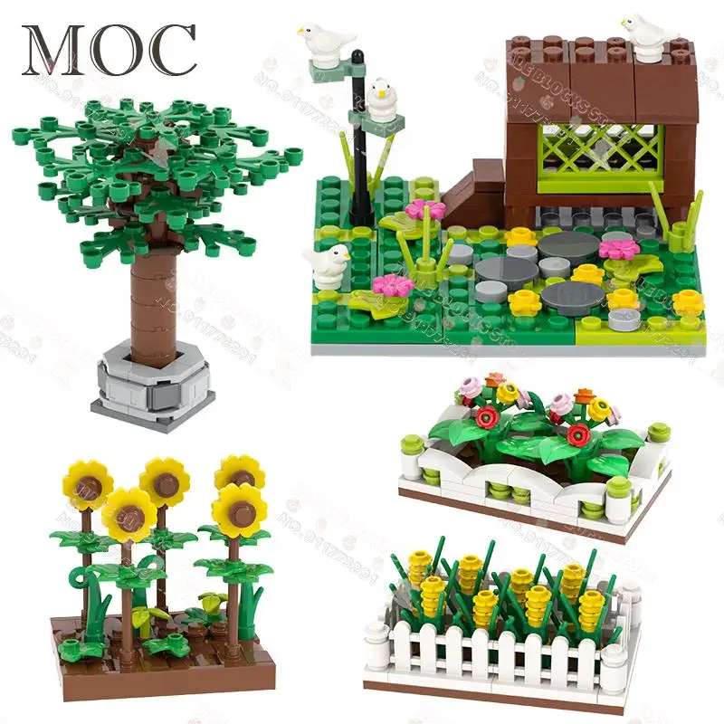 Farm Series Tree Flowers Decoration MOC Building Blocks Bird House Sunflowers Cornfield Assembly Bricks Montessori Toys For Kids