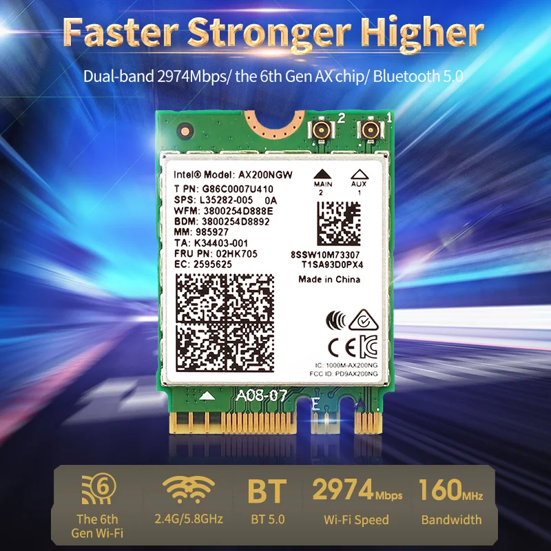 2974Mbps Mini PCI-E Wifi 6 Card Dual Band AX200 NGFF M.2 AX200NGW Bluetooth 5.1 802.11 AX Laptop Wi-Fi Wireless Adapter Module