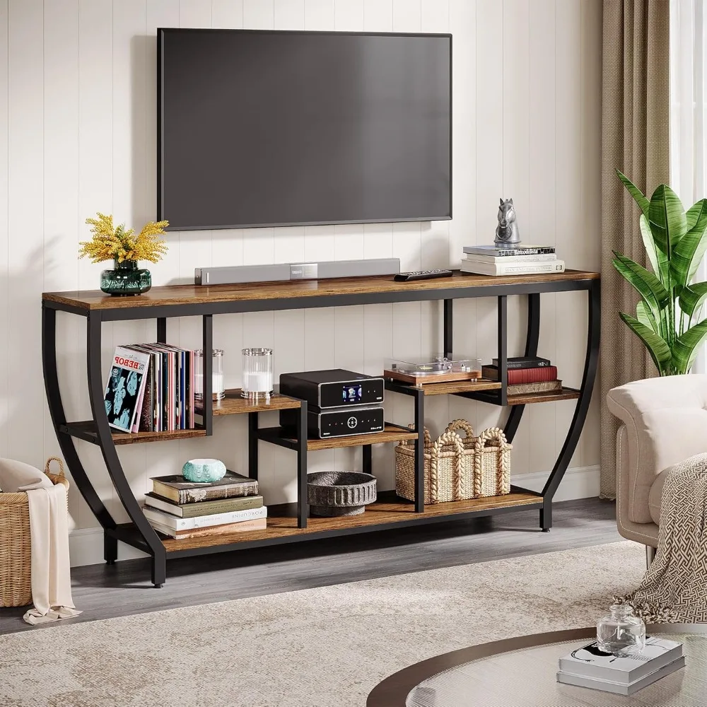 

TV Stand for Televisions up to 80 Inches, 70.9 Inches Entertainment Center with Storage Shelves, Wood TV Media Consol