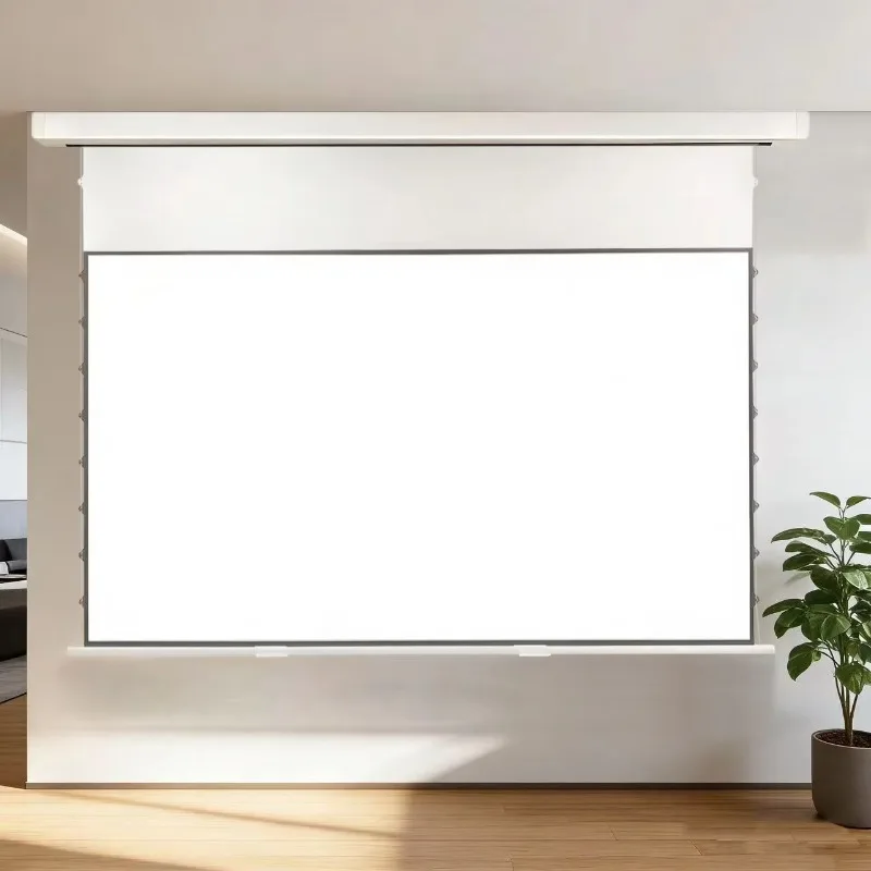 New floating hidden ceiling tension electric projection screen hanging PET white high definition household electric three colors
