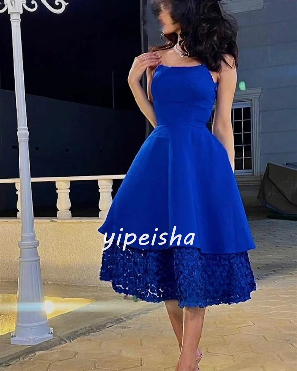 Customized Sparkle Exquisite Jersey Draped Pleat Ruched Formal Evening A-line Strapless Bespoke Occasion Gown Midi Dresses