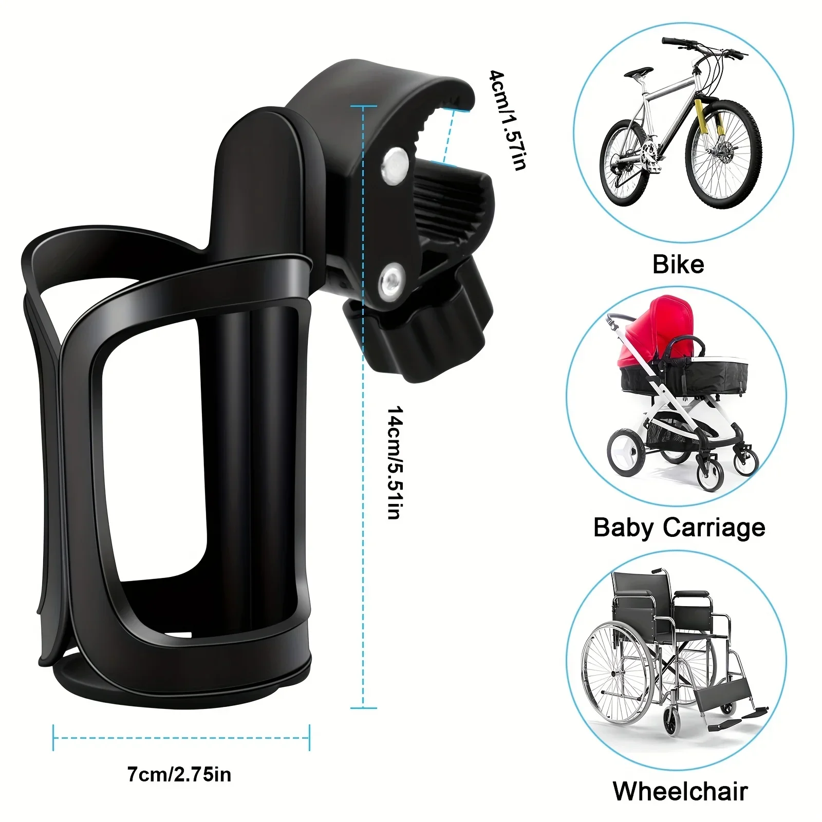 Baby Stroller Cup Holder Drink Holder Rack Cage, 360 Degree Rotation Anti Slip Baby Bottle Rack For Bicycles/Baby Strollers