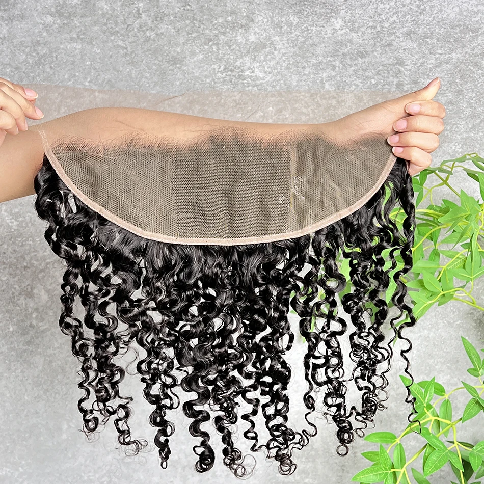 13x4 Transparent Lace Frontal Burmese Curly Human Hair Natural Color Preplucked Bleached Knots Invisible Lace Raw Virgin Hair