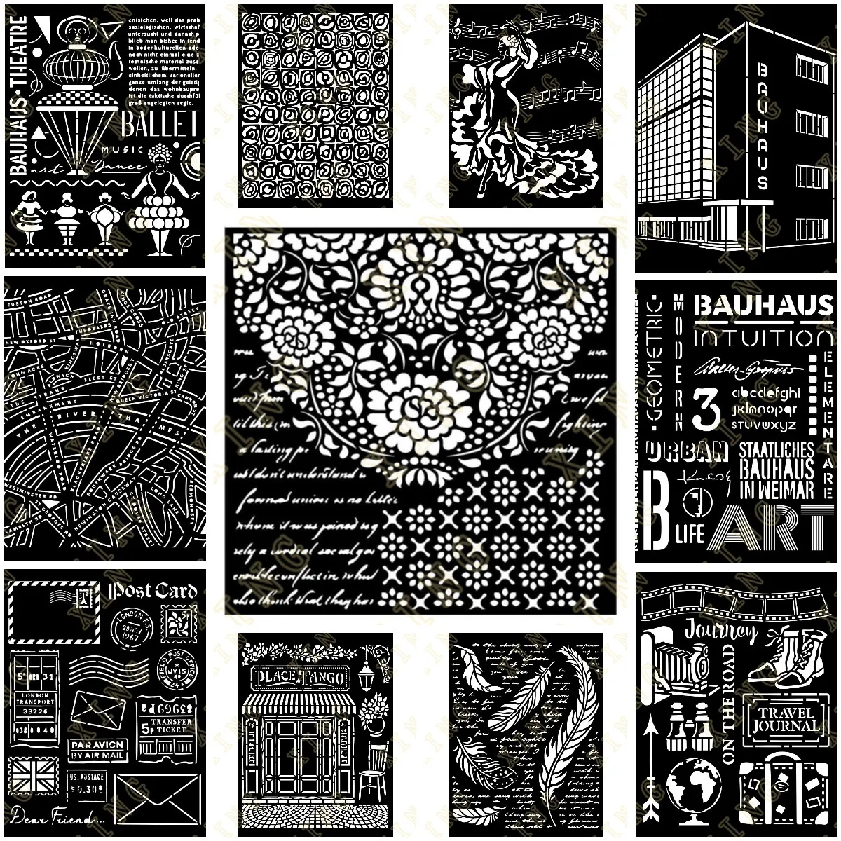 New Theatre Laces Post Card Street Map Feathers Metal Cutting Dies Clear Stamps Diy Layering Stencils Embossing Template Making