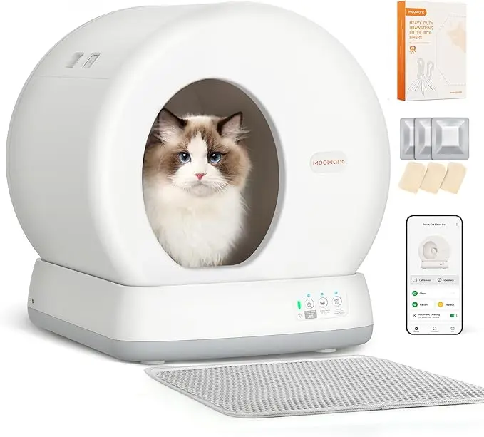 

Self-Cleaning Cat Litter Box with Advanced Safety System, Extra Large, Odor Control and App Control, with Mat and Liner