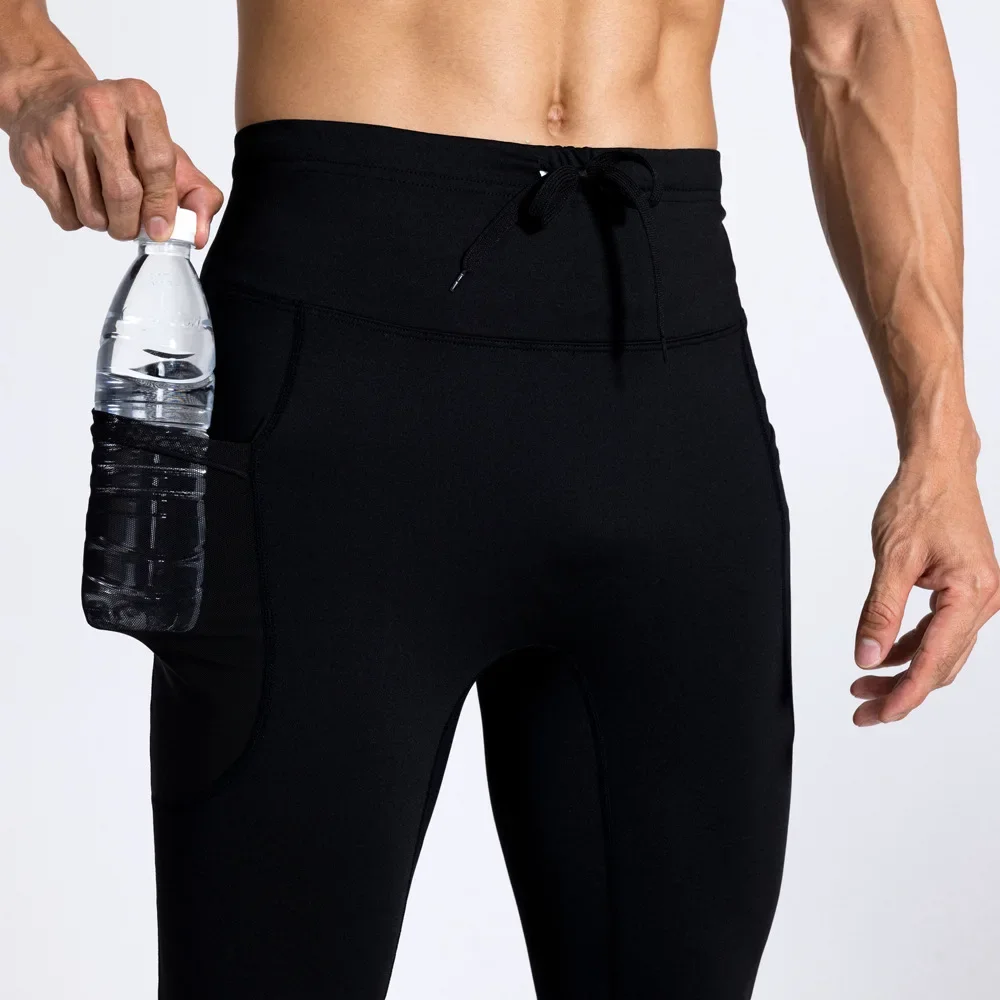 

Мужские флисовые компрессионные колготки для марафонского бега, быстросохнущие эластичные укороченные брюки для фитнеса и велоспорта