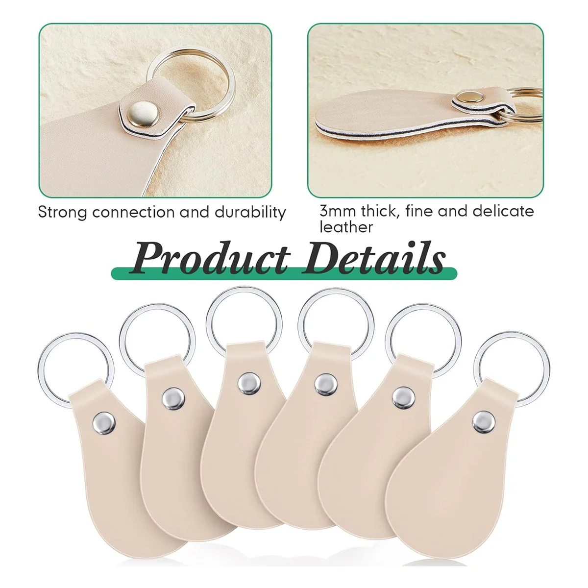 Kit de llaveros de cuero de 30 piezas para manualidades DIY, llaveros de cuero PU en blanco con remaches y llaveros para grabar llaveros