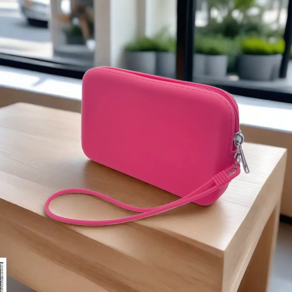 Solid Color Cosmetic Bag Portable Rectangle Silicone High Capacity Coin Purse Headphone bag Small Item Bag Stationery bag Women