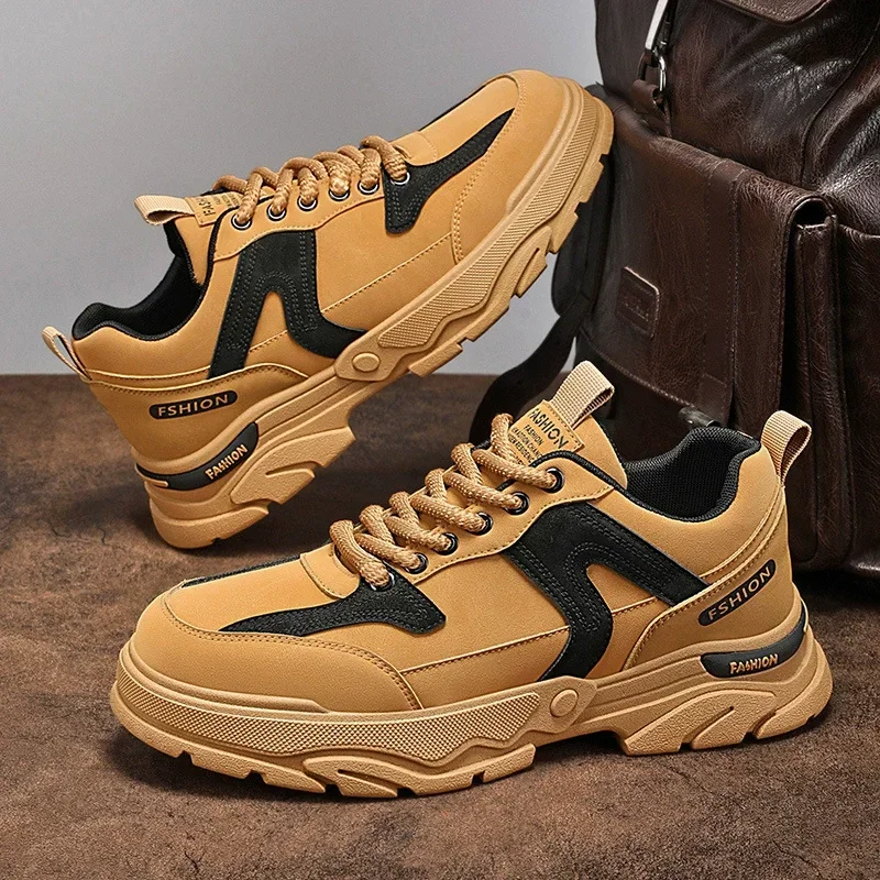 

Fipatbu Men's Spring Casual Shoes Wearproof Leather Luxury Sneakers Chelsea Tactical Denim Combat Comfortable Work Safety Shoes