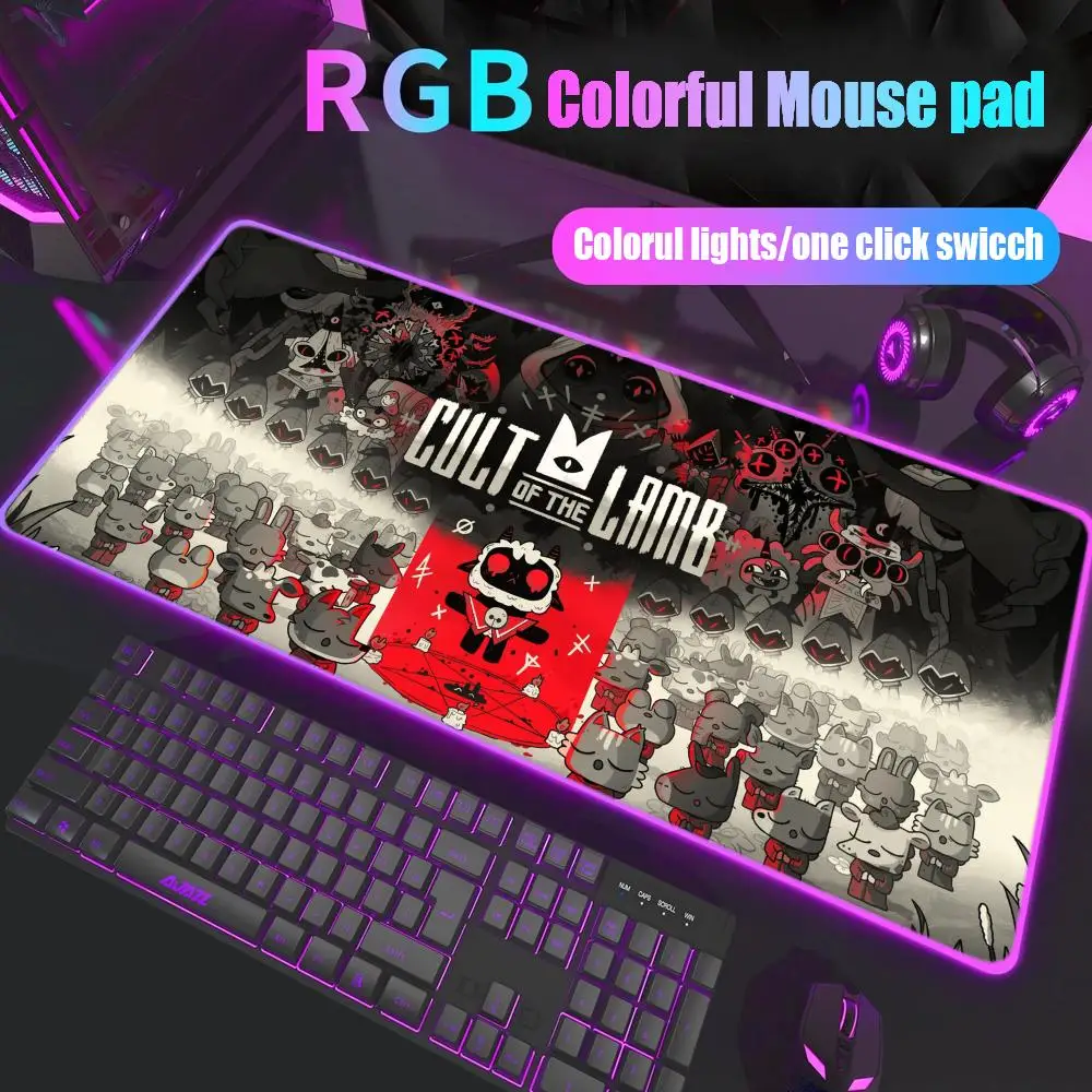 

Cult of Lamb Mouse Pad Gamer Rgb Desk Mat Back Light Led Mousepad Setup Gaming Accessories Deskmat Big Mousepepad Backlight