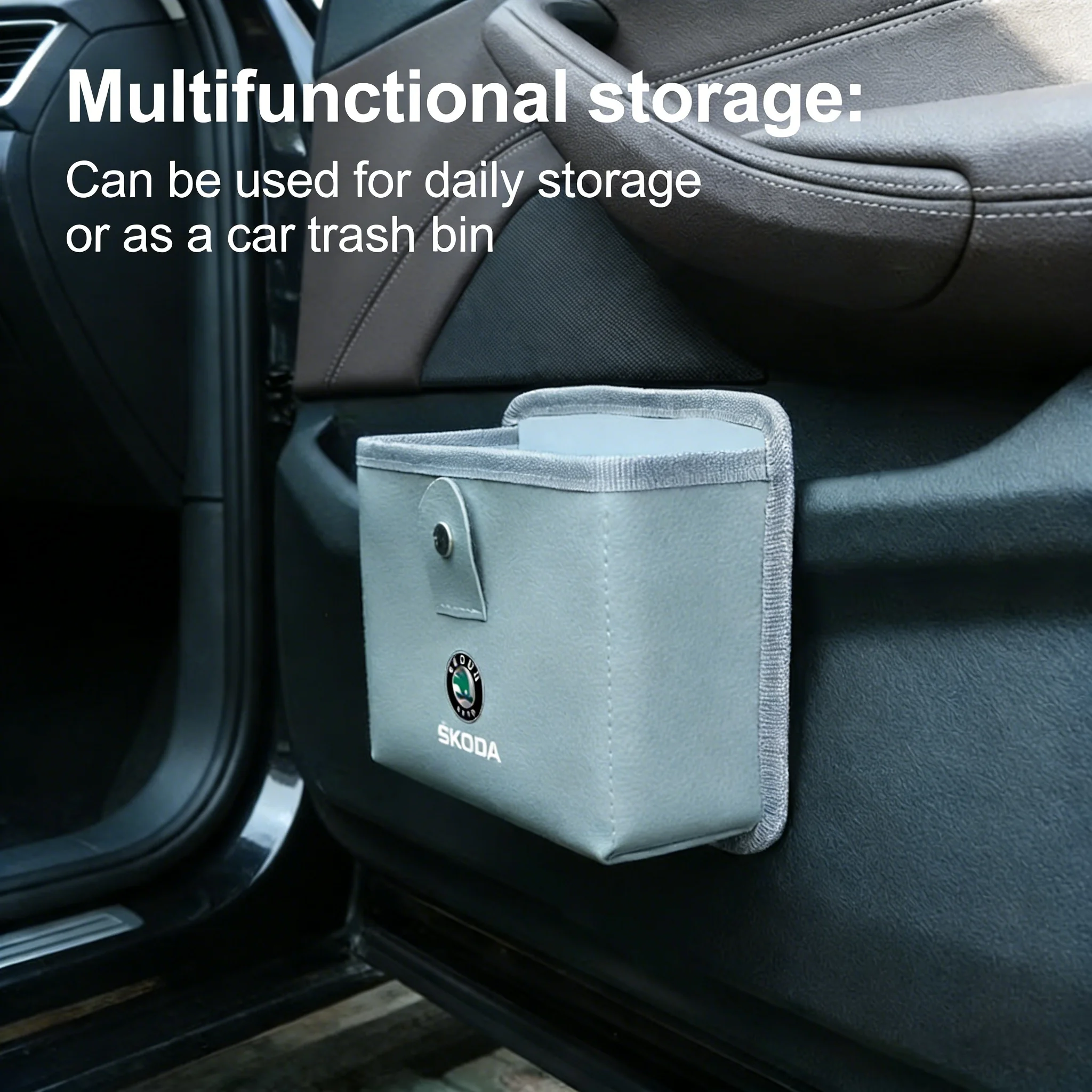 

Car door hanging multi-functional storage car foldable storage bag multi-purpose car trash can suitable for Skoda