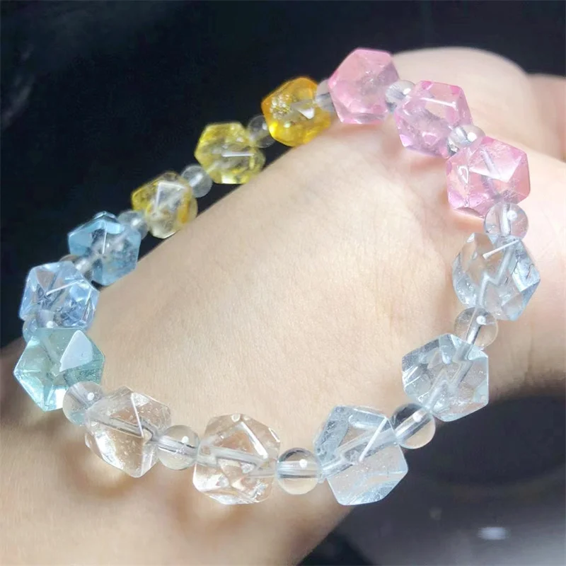 Natural Faceted Color Topaz Bracelets Women Lucky Healing Crystal Strand Bangles Lovers Girlfriend Jewelry 1PCS