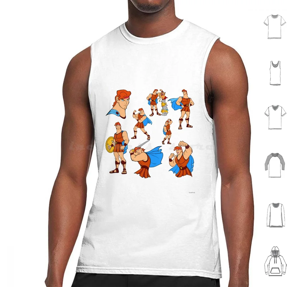 Camisetas sin mangas con estampado de Hércules, Tops de algodón, dibujos animados de Hércules, todos los personajes, todos los Herores, Collage, Cute Muses The, 31