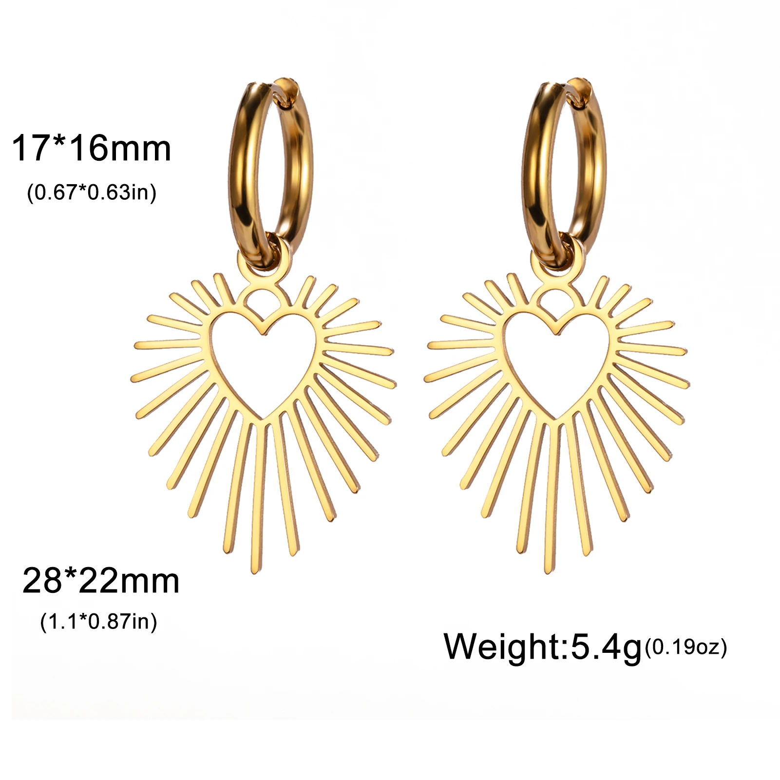 Skyrim Geometric Heart Sun Pendant Drop Earrings Stainless Steel Women Hoop Earring Waterproof Fashion Wedding Jewelry Wholesale