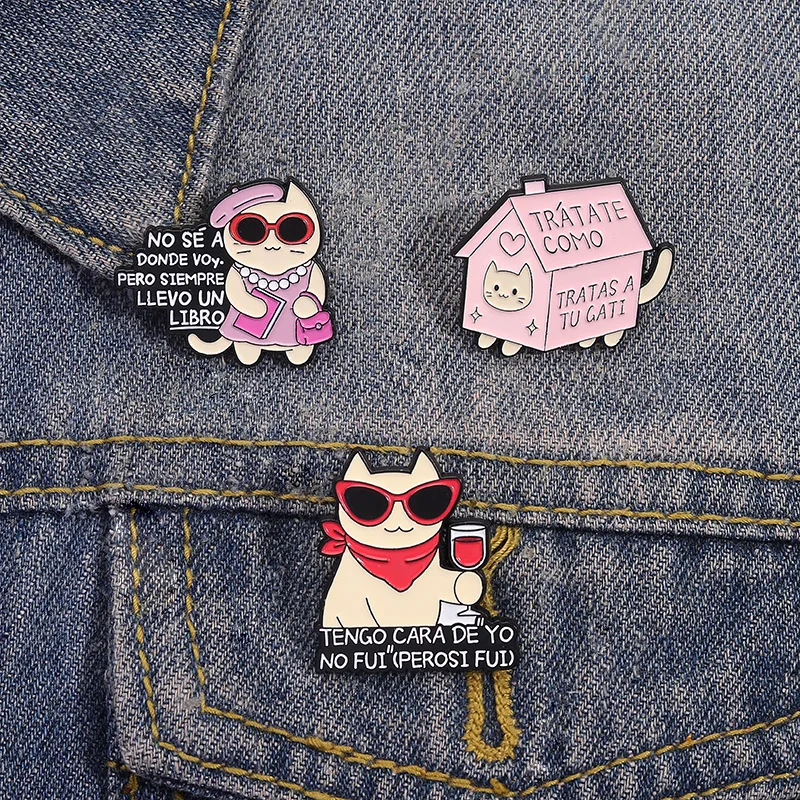 Enamel Pin Cartoon Sunglasses Kitten Brooch Personalized House Kitten Chest Badge Metal Badge Handbag Clothing Lapel Pins Pines