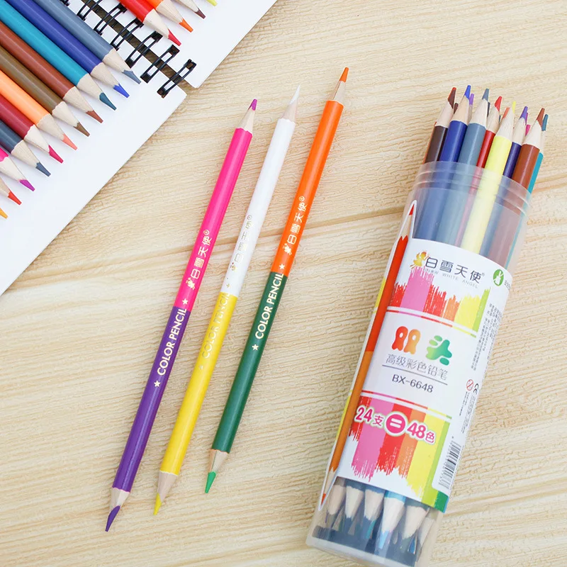 

24/36/48-color Double-headed Color Pencil Barrel with Two-end Sharpened Double-color Core Color Lead Art Painting Supplies