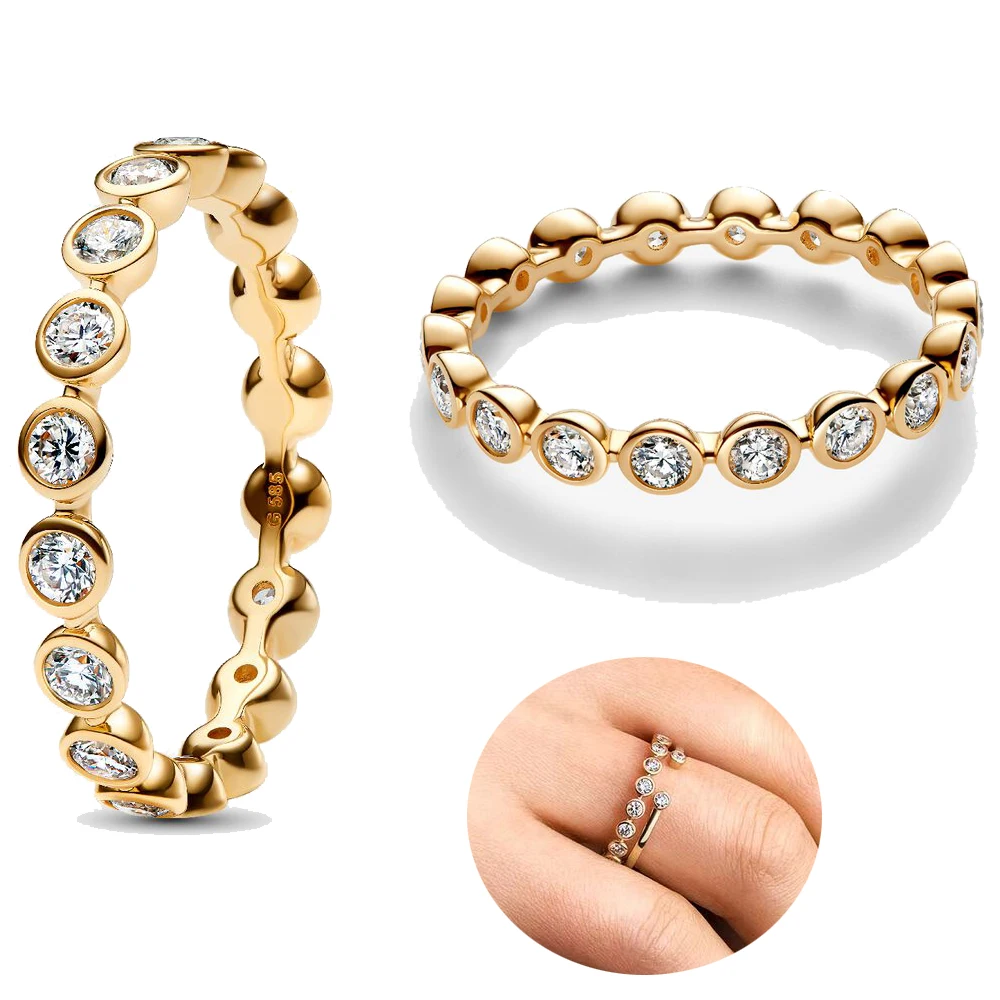 

925 sterling silver gold small zircon circle ring, trendy and fashionable, suitable for women's jewelry