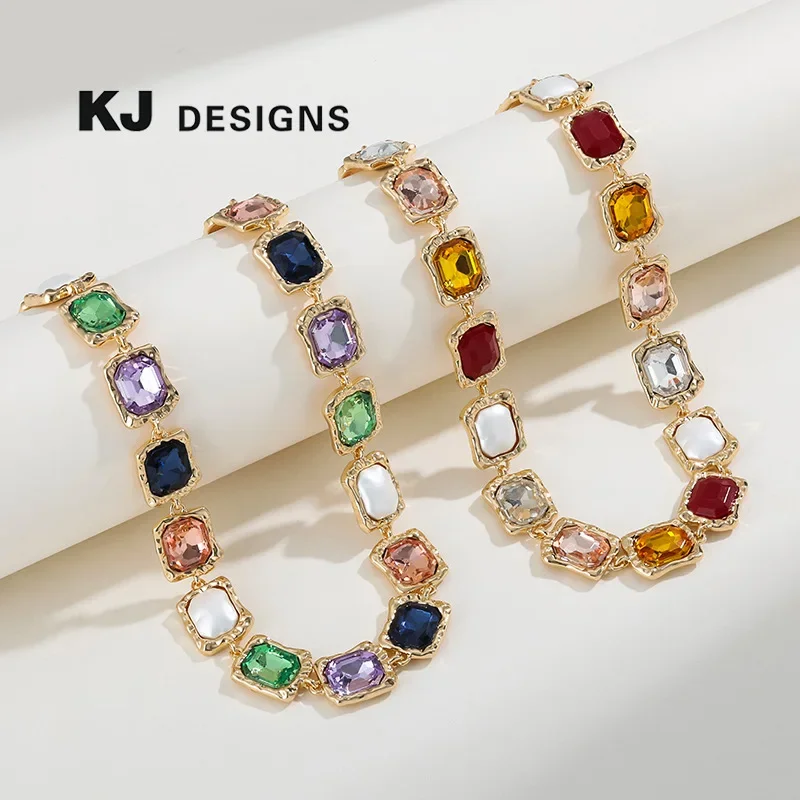 Design new alloy glass color diamond necklace women, European and American fashion temperament accessories