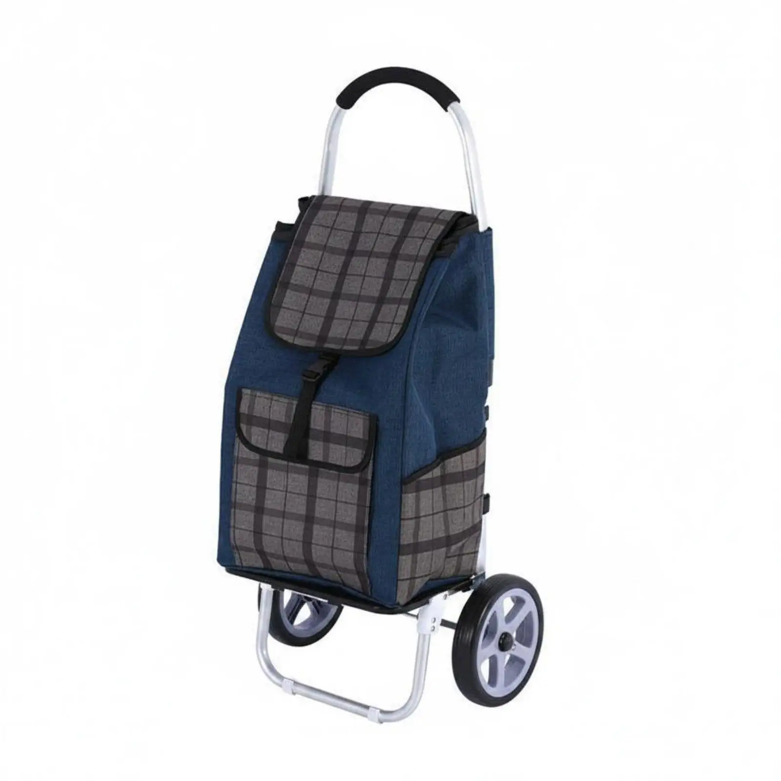 Portable Folding Shopping Trolley with Sturdy Aluminum Alloy Support 70kg Load 600D Oxford Cloth Bag Smooth Rolling Wheels for