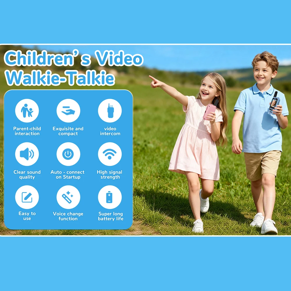 أجهزة اتصال لاسلكية بالفيديو للأطفال - عبوتان من أجهزة اتصال داخلي عبر الفيديو قابلة لإعادة الشحن للأطفال مع مغير صوتي، نطاق طويل 1000 قدم