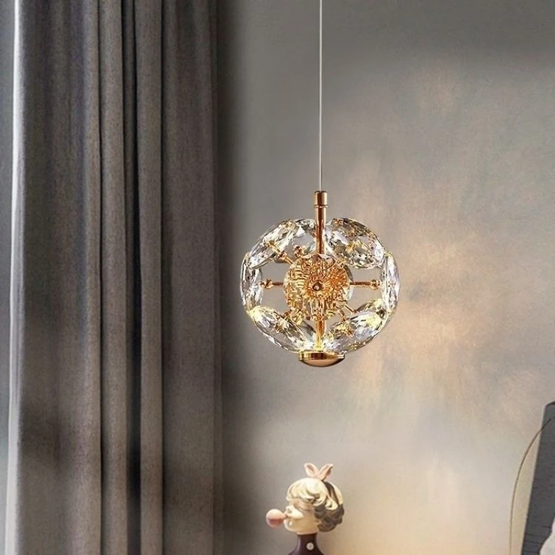 Nordic Light Luxury Crystal Pendant Lights for Bedroom Dining Table Classical Desk Lights Court Rotundity Suspension Luminaires