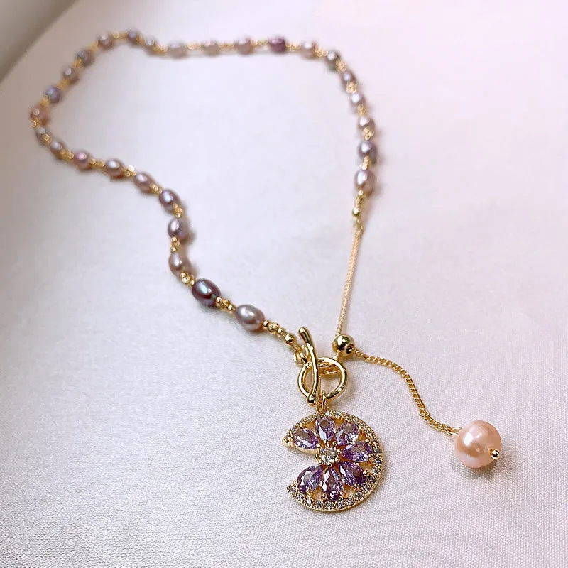 New Arrival Sweet Shiny CZ Zircon Flower Natural Freshwater Pearl 14K Gold Filled Female Pendant Necklace Jewelry For Women Gift