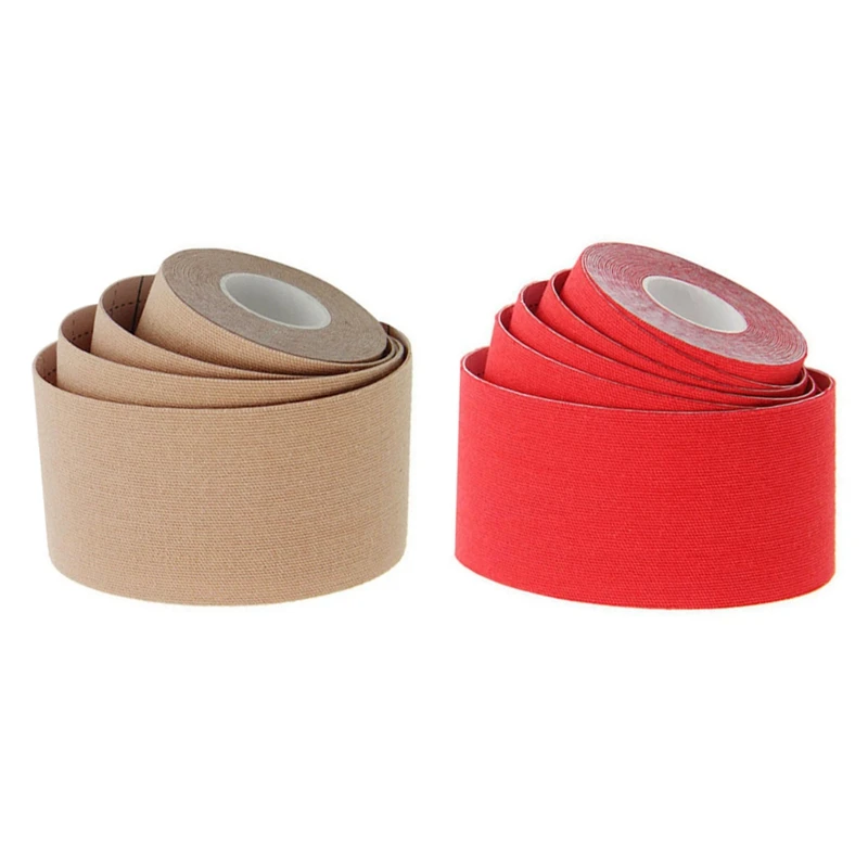 NEW-2X Kinesiology Athletic Tape-Sports Injury Tape For Knee,Muscle Support-Adhesive Kinetic Tape Tape Red & Skin Color