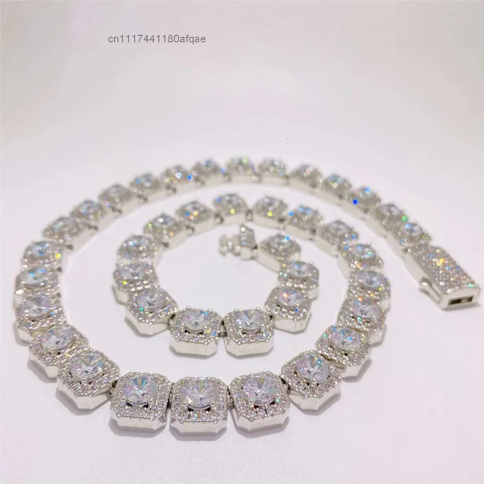 Pass Diamond Tester 10mm Rock Candy Tennis Chain Vvs d Moissanite Gra Certificate Necklace Iced Out Bracelet.