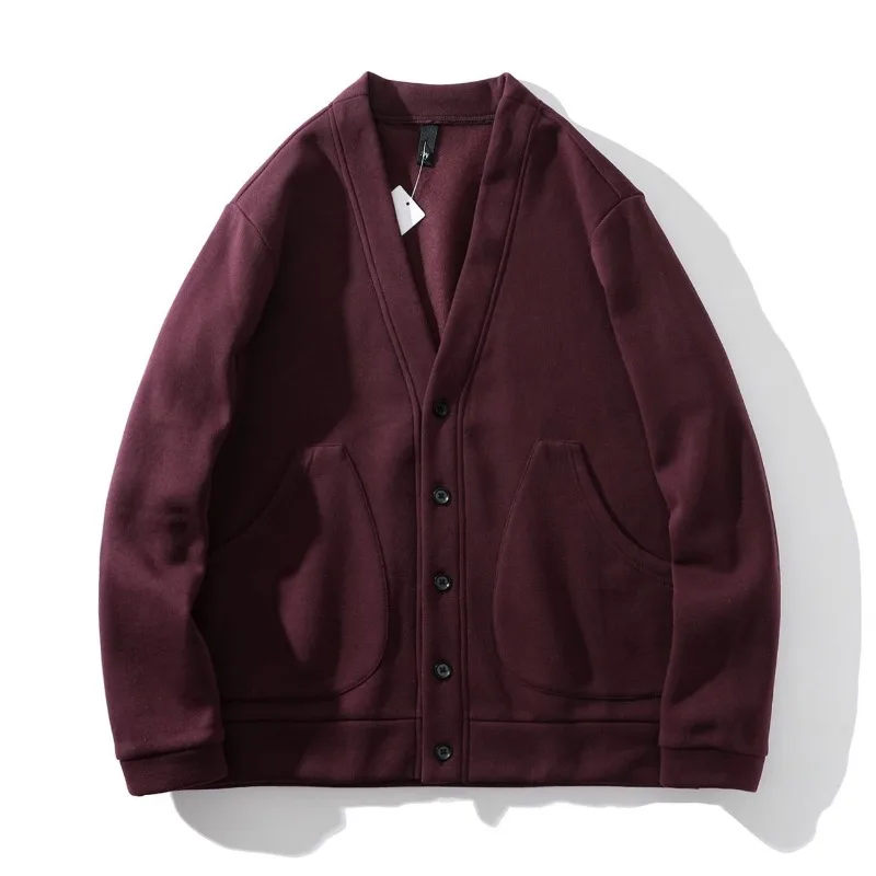 Men V Neck Button Cardigan Autumn Winter Casual Loose Outerwear With Pockets Fashion Male Knit Coat