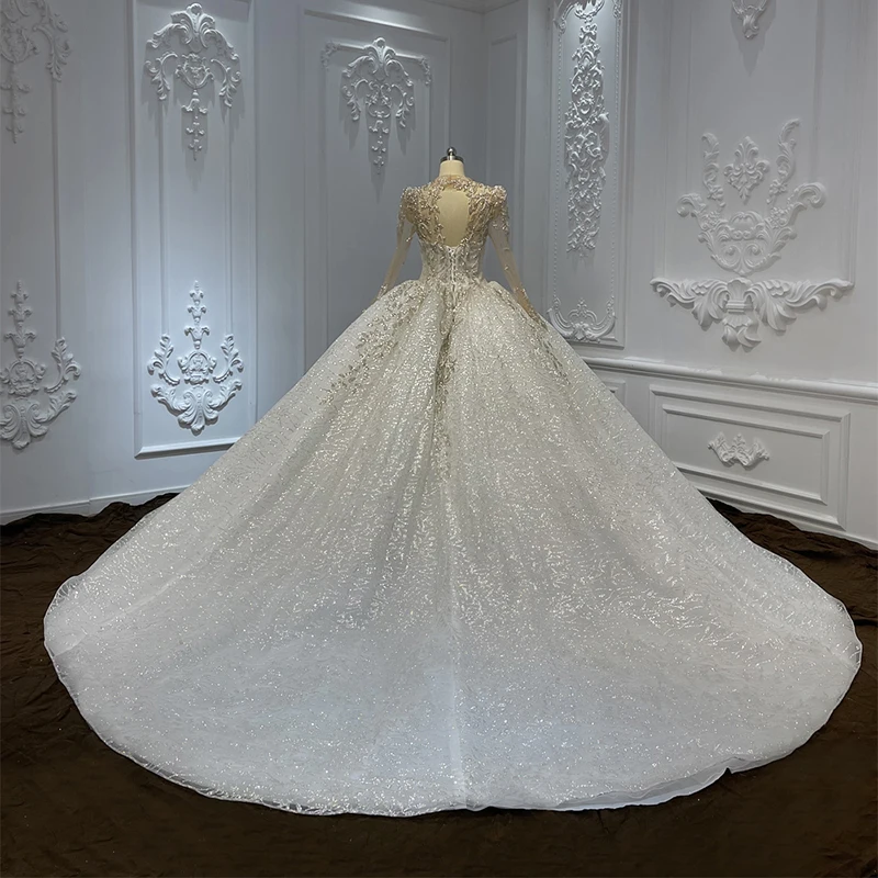 Jancember International Novità Abito da sposa per la sposa 2024 Paillettes Maniche lunghe Abito da ballo Che borda Vestido De Noiva LSCJ04