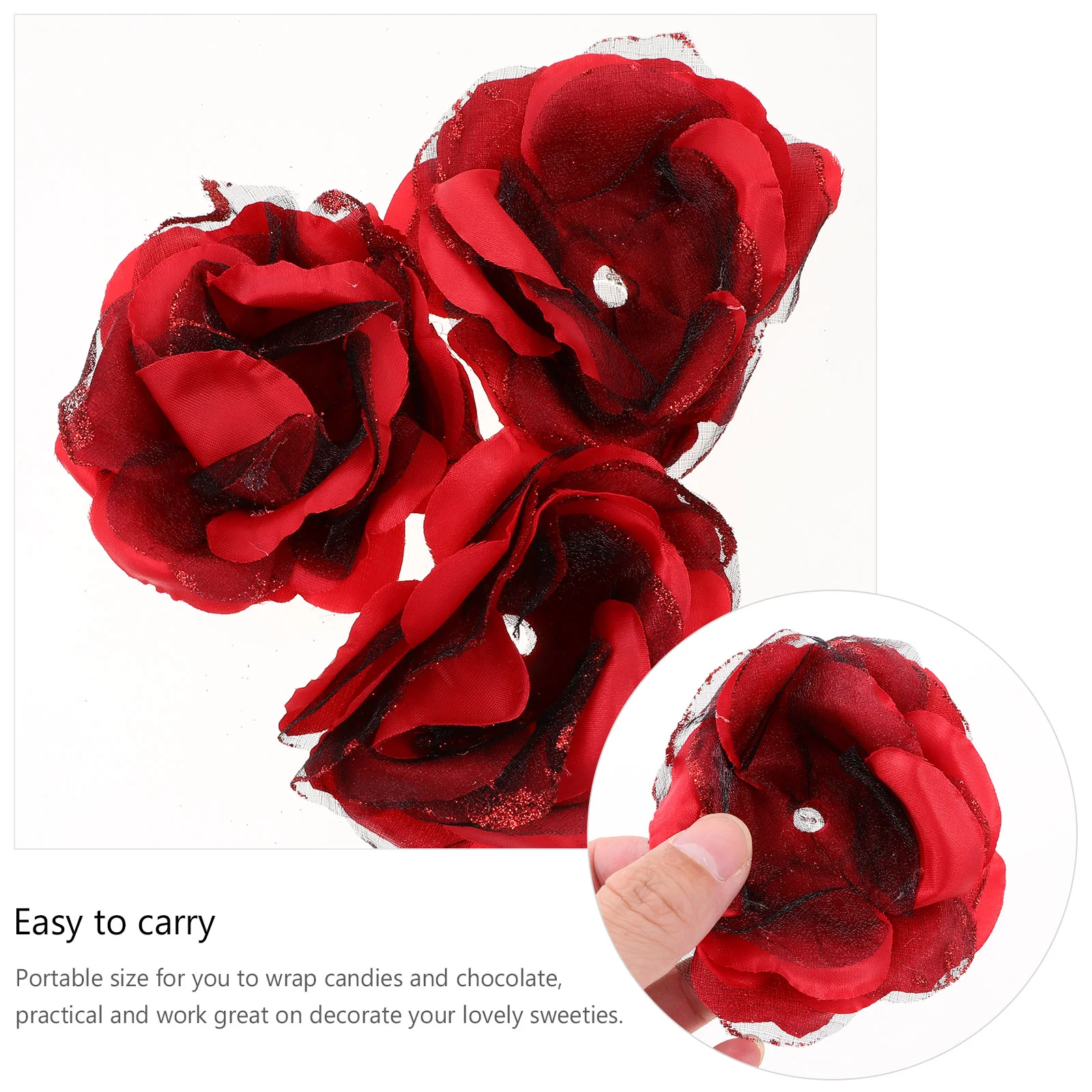 10 Pcs Chocolate Rose Head Decorations Wrapper Candy Wedding Favor Silk Flower Packaging Bags Petal Wrappers