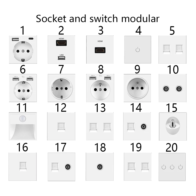 UBARO 172*86mm EU Glass Panel Wall Socket With RJ45/RJ11/TV/Usb 5V 2A Weak Current Plug Home Electrical Outlet Ac110-250V 16A