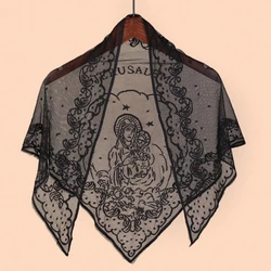 Virgin Mary Lace Triangle Scarf Women Christianity Pray Shawl Hollow Mesh Embroidery Scarves Jerusalem Hijab Headscarf Headband
