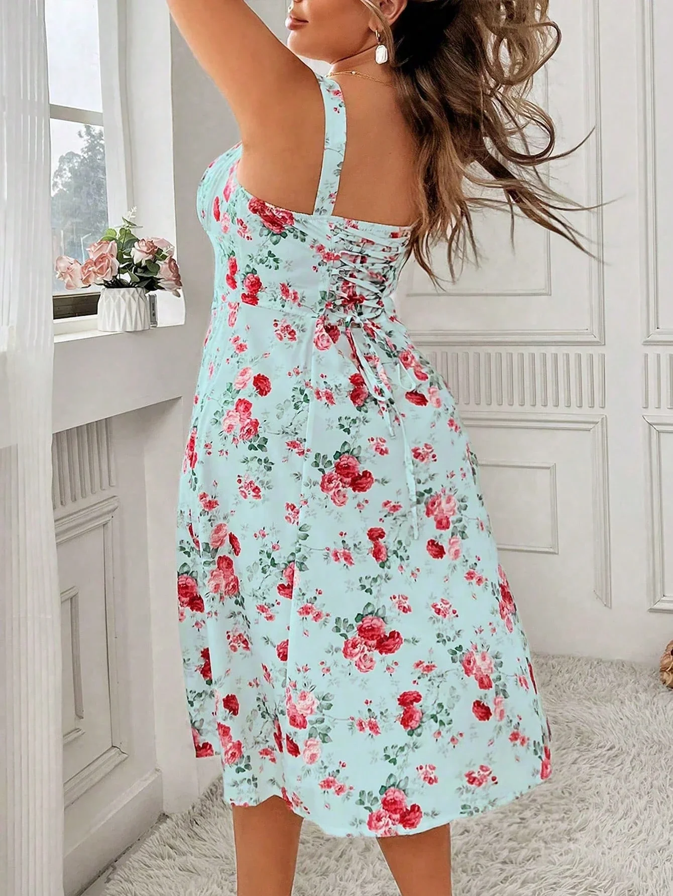 

Elegant Floral Print High Slit Dress Summer Sexy Sundress Women Vacation Dress