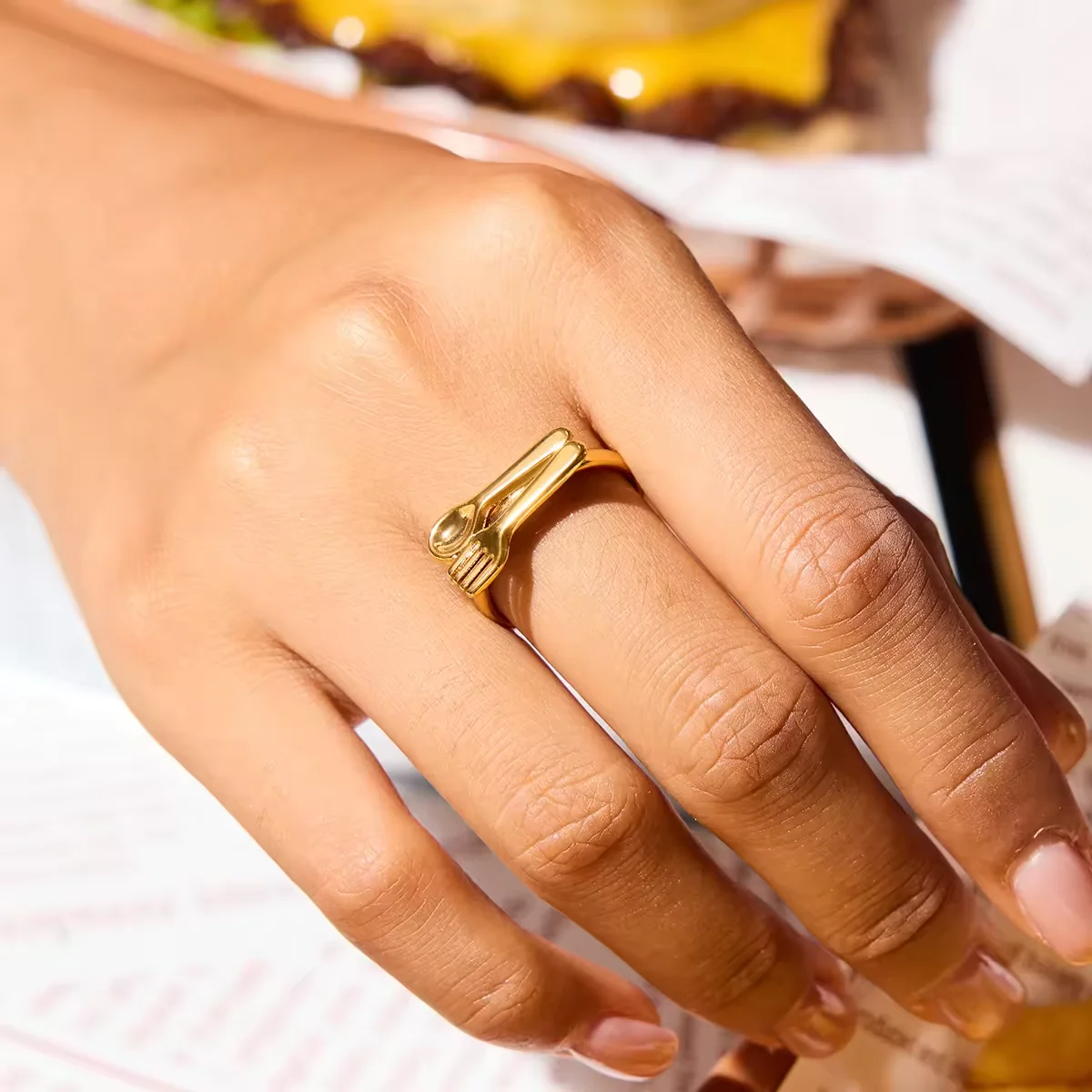Miia 18K Gold Plated Stainless Steel Statement Spoon Shape Open Chunky Ring for Woman Waterproof Personality Minimalist Jewelry