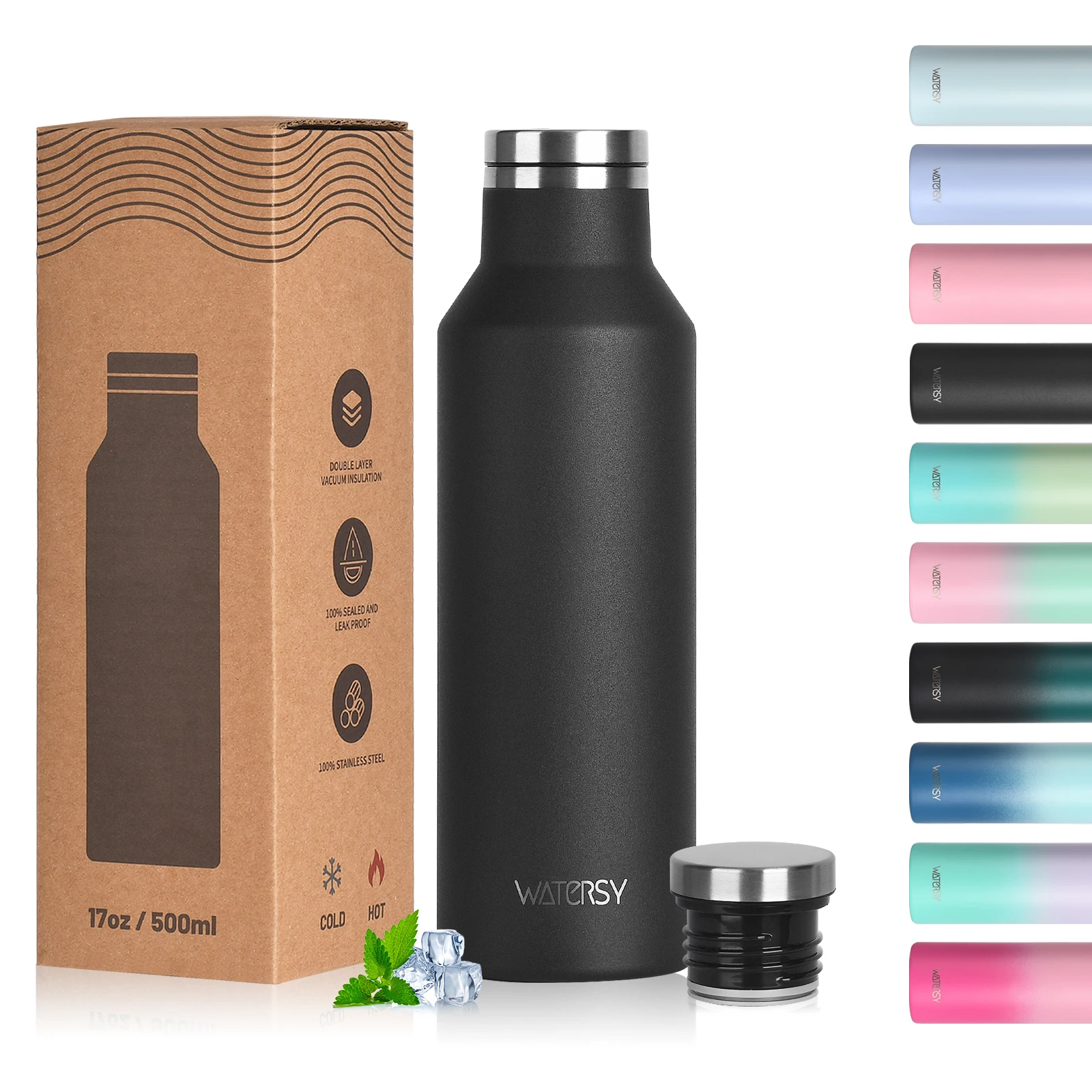 WATERSY 350ml Insulated Sports Water Bottle Mini Double Vacuum Stainless Steel Flask Keep Cold 24H Leak-Proof & BPA-Free