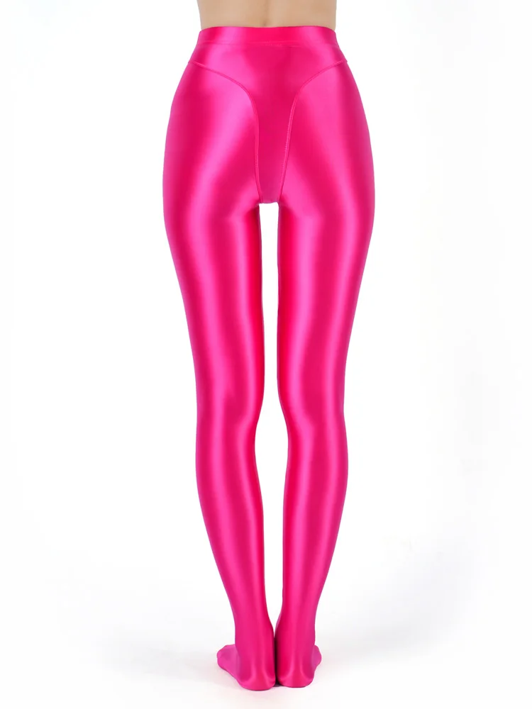 Sexy Women Tight Pencil Pants High Waist Yoga Leggings Sheer See Through Oil Glossy Shiny Elastic Shaping Pants Candy Color