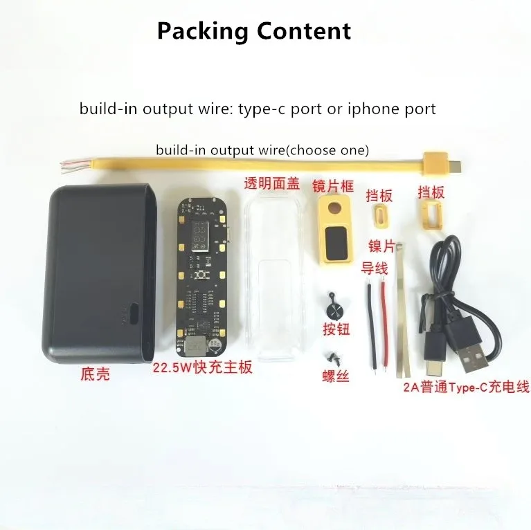 DIY Power bank Shell 5V/2A,5V/3A,5V/4.5A,9V/2.2A,12V/1.6A USB QC4.0 PD 22.5W Build-in Output Wire 21700 18650 Battery cell