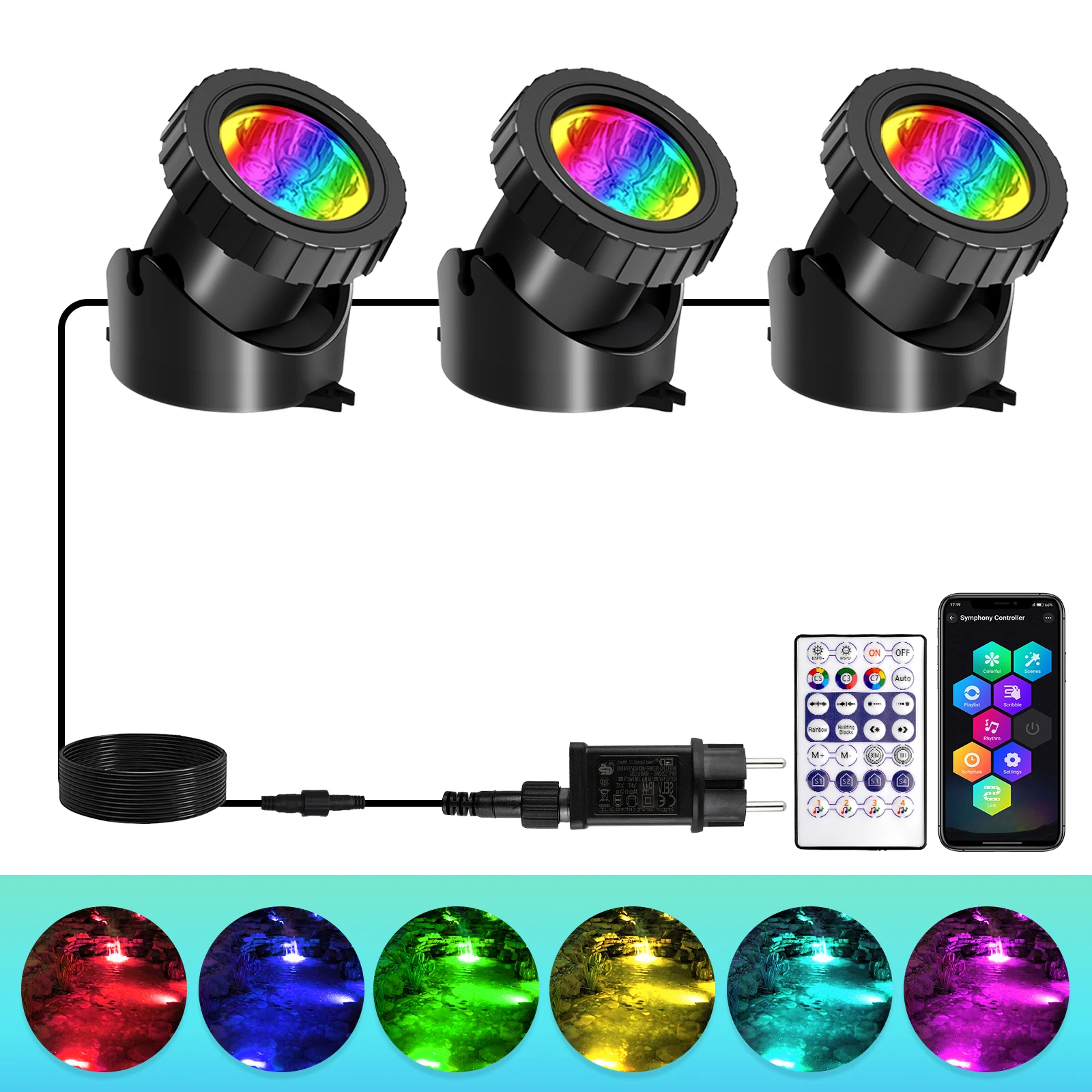 T-SUNRISE LED Submersible Pond Spotlight Black 3