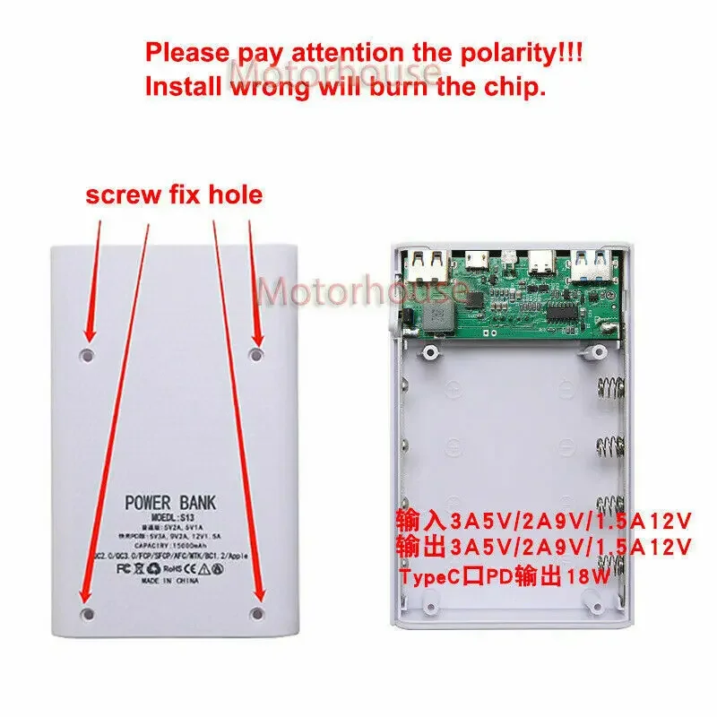 2A QC 3.0 PD 5V 9V 12V Type-C Lithium Li-ion 18650 Battery Fast Charger DIY Power Bank W332 Main Chip