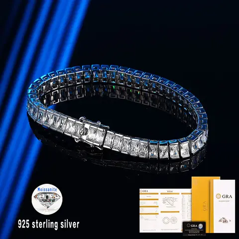 WSHUO 3*5mm 에메랄드 컷 팔찌 원래 전체 Moissanite 테니스 925 스털링 실버 여성 남자 다이아몬드 팔찌 GRA 인증서