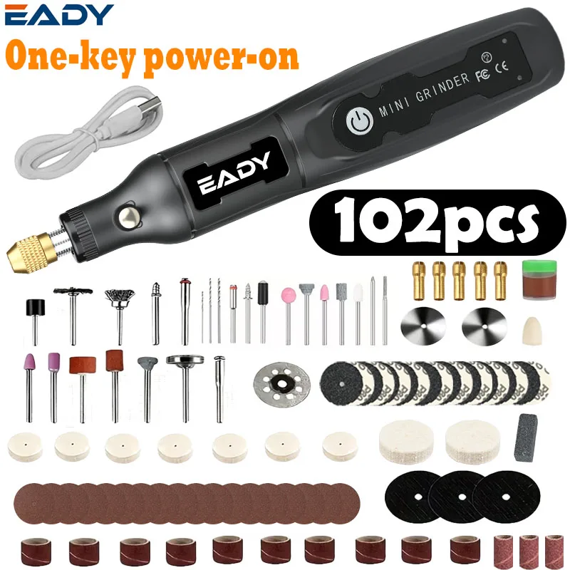Kit d'outils rotatifs sans fil USB EADY 16000 tr/min – Mini perceuse sans fil pour le polissage des métaux, la fabrication de modèles, la sculpture sur acrylique, le travail du bois