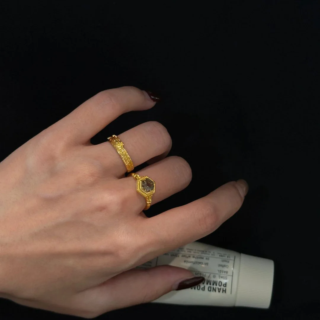 vintage classic design light luxury hexagonal rings for women gemstone classical charms ring adjustable banquet jewelry gift