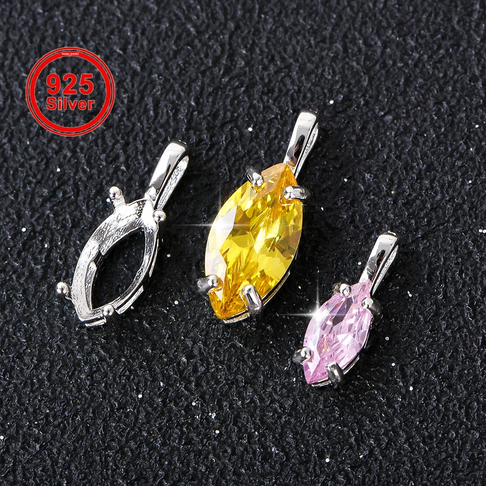 S925 Sterling Silver Marquise Pendant Mount, Fits 3x6mm-8x16mm Stones, Simple Blank Setting for DIY Women’s Jewelry Making