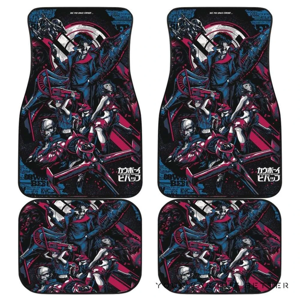 INSTANTARTS Japanese Anime Front and Back Car Floor Mats For Women Men Cowboy Bebop Car Accessories 4pcs/Set Carpets&Rugs Mats