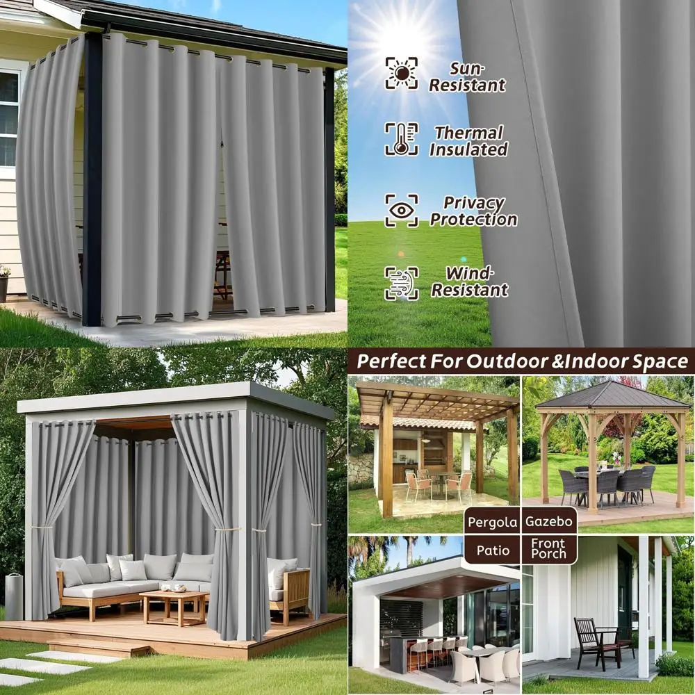 방수 암막 파티오 커튼, 54x96 그레이, 2패널, 지퍼 및 그로멧, 야외 공간용 햇빛 차단
