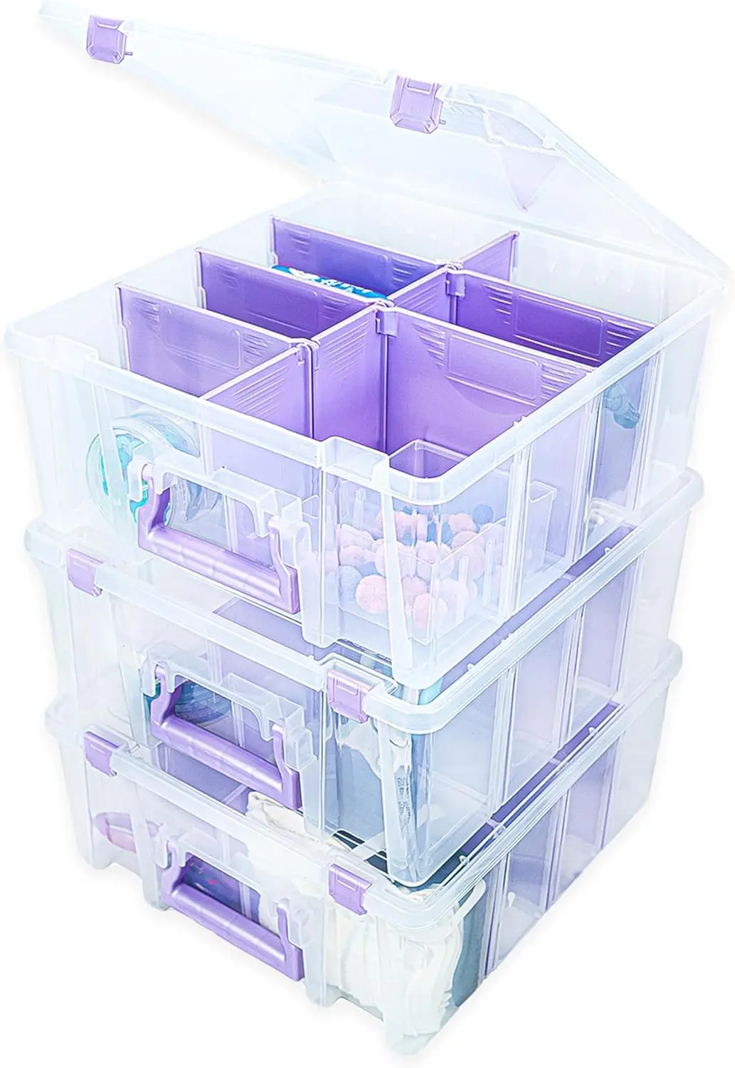 

Portable Art Storage Box with 8 Removable Compartments, Smart Closure for Craft Supplies, 3 Pack